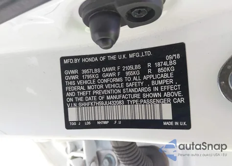 2018 Honda Civic Ex из США, поврежденный, VIN SHHFK7H59JU432083